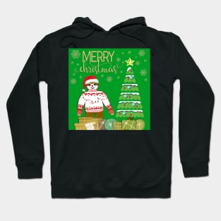 Cute Little Christmas Sloth wearing an ugly Christmas Sweater and Hat Hoodie